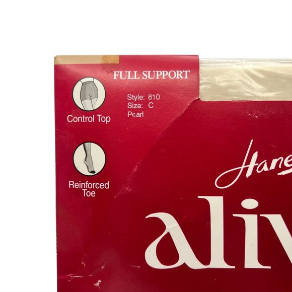 NIP Hanes Alive Support Pantyhose Control Top Size C Pearl Reinforced Toe - Picture 2 of 4